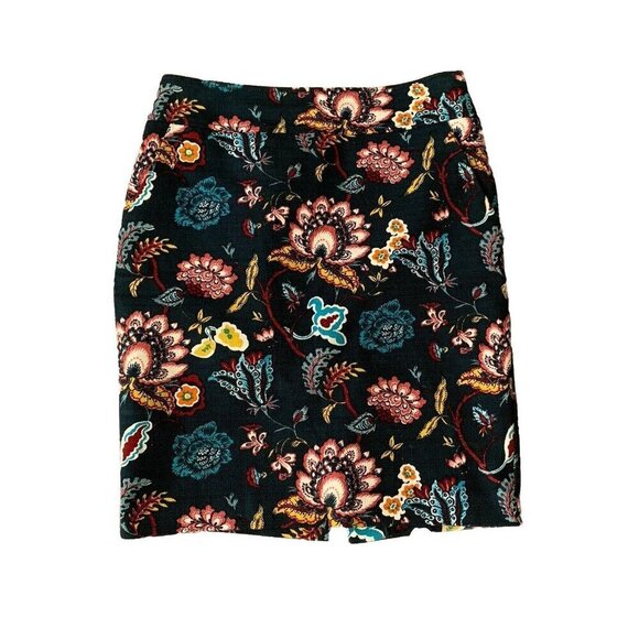 Loft Hunter Green Floral Textured Pencil Skirt Size 4 Pockets Cotton Lined - Picture 1 of 11